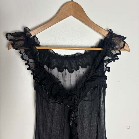 Vintage 80s/90s black mesh semi sheer ruffle mini dress nighty lingerie one size - Picture 3 of 8